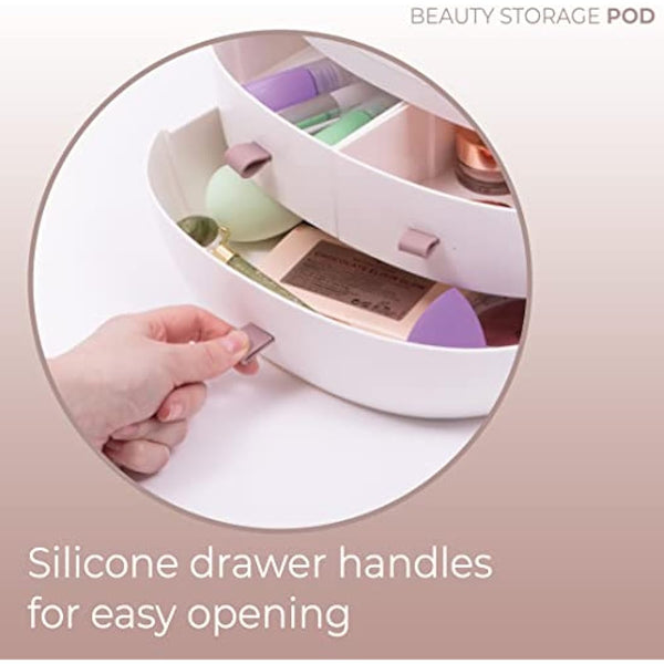 STYLPRO Beauty Storage Pod, Cosmetics & Skincare Organiser with 3 Drawers, Detachable Lid, Dustproof Cover & Travel Handle for Dresser, Bedroom, Bathroom & Home Organisation, White 31x27x40cm