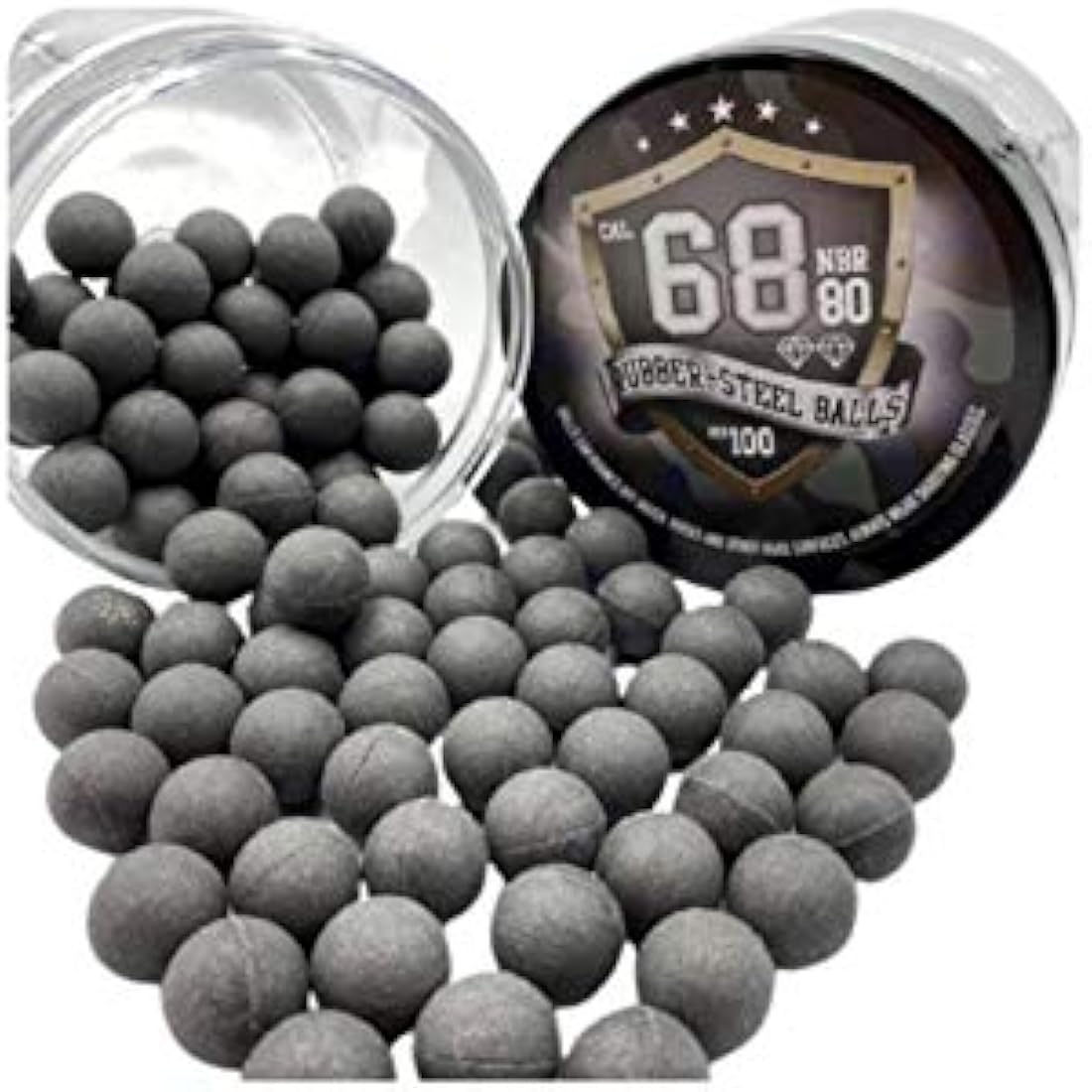 100 x Premium Hard Mix Rubber Steel Balls Paintballs Reballs for Shooting Training Self and Home Defense Pistols in 68 caliber