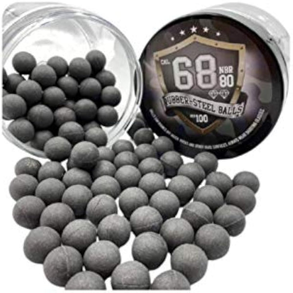 100 x Premium Hard Mix Rubber Steel Balls Paintballs Reballs for Shooting Training Self and Home Defense Pistols in 68 caliber