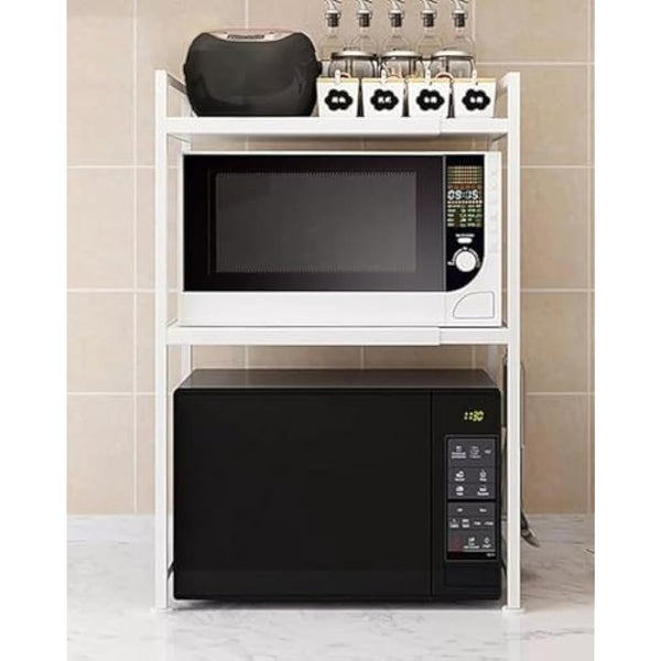 Multibao Expandable Microwave Shelf, 3 Tier Microwave oven Rack Stand Storage Holder Kitchen Corner Shelf Desktop Printer Shelf Rack, Bakers Rack (White)