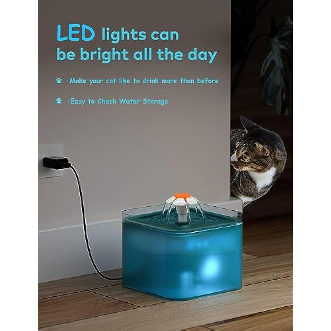 AONBOY Cat Water Fountain with 6 Filters（cyan）