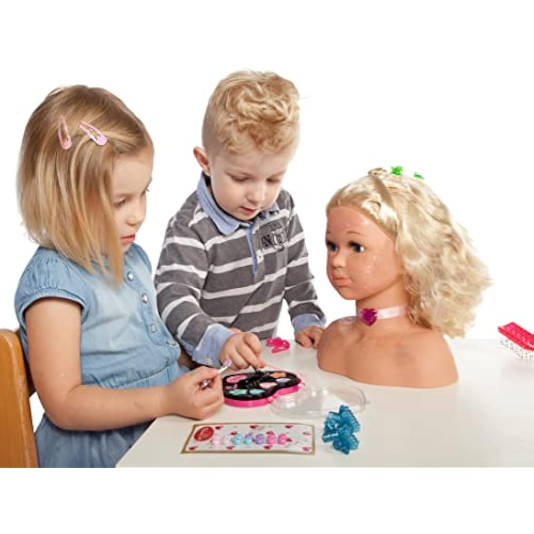 Theo Klein 5240 Princess Coralie Make-Up and Hairdressing Head Sophia I With Hair Clips, Dermatologically Tested Make-Up and Lots of Further Accessories