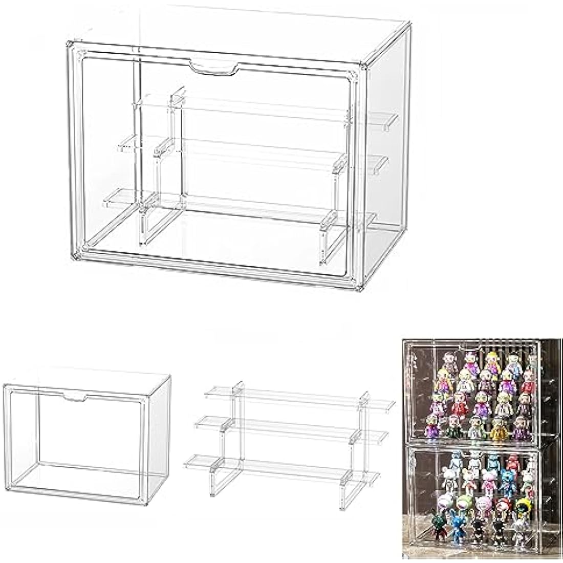 Siyecioa Display Case with 3 Ladder, Clear Acrylic Display Box with Door, Lego Display Case, Dustproof Protection Showcase for Funko Pop、Collectables、Popmart、Minifigure Figurines（36×23×27cm）