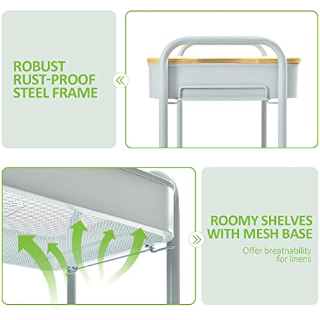 KINGRACK 3 Tier Metal Storage Trolley on Wheels with Removeable Wooden Worktop Trap Table Cover, Beauty Book Craft Tea Art Trolley for Home Bathroom Kitchen Laundry, No screws needed Easy