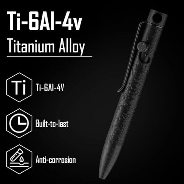 KeyUnity KP04 Titanium Alloy Ballpoint Pen with Clip, Retractable EDC Pocket Pen for Daily Use (Black)