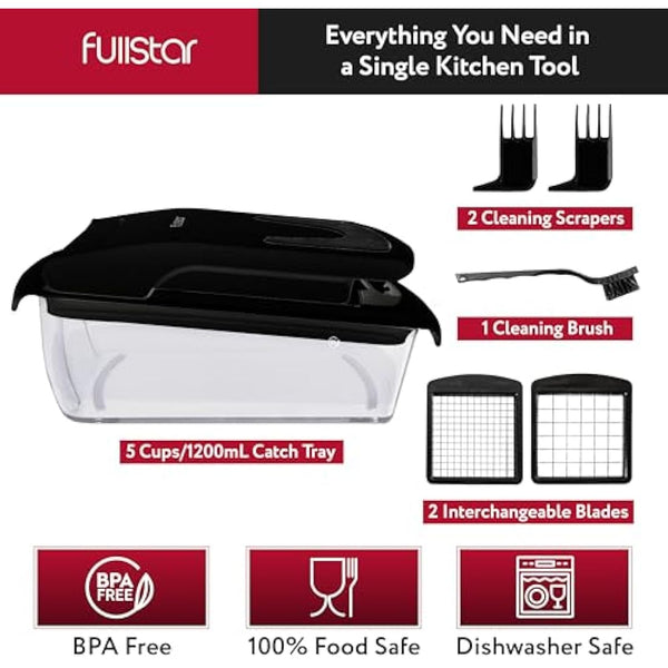 2-in-1 Black Vegetable Cutter - Manual Veggie Onion Salad Food Chopper - Potato Chipper - Veg Chopper and Dicer - Kitchen Tools & Gadgets