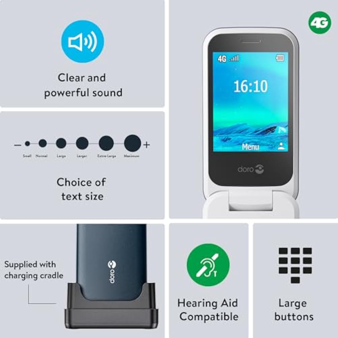 Doro 2820 4G Unlocked Basic Mobile Phone For Seniors With Loud And Clear Sound, Large Buttons, Camera, Assistance Button And USB C Charging With Cradle [UK And Irish Version]