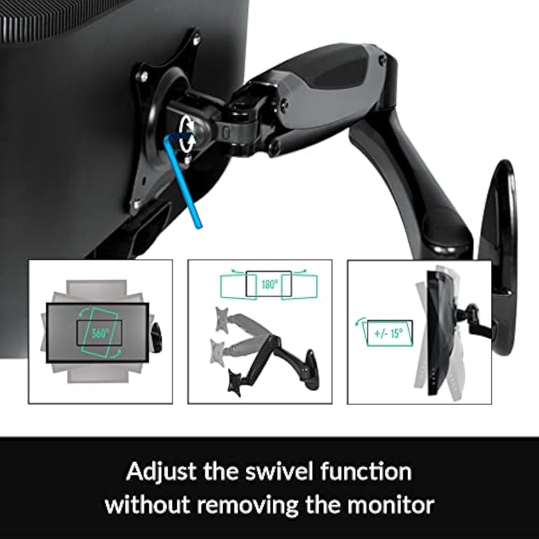 ARCTIC W1-3D - Wall Mount with Full Motion Gas Lift Arm, Wall Space-Saving Attachment, up to 43"/49" Ultrawide, up to 8 kg (17.6 lbs), simple and quick installation - Black