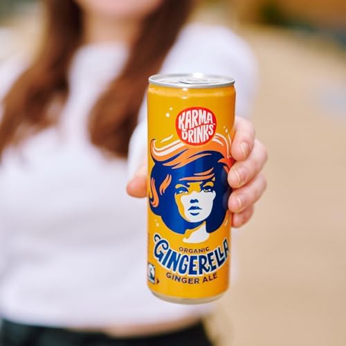 Karma Drinks Gingerella Ginger Ale (250ml x 24 Cans Soft Drink), Organic, Gluten Free Ginger Drink, Natural Ingredients, FairTrade, Vegan Friendly, No GMO, Carbonated Fizzy Drinks 24 Pack