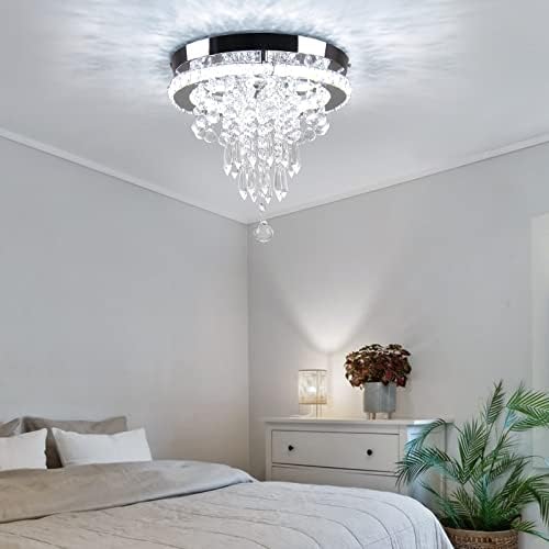 FRIXCHUR 11.8" Crystal Chandelier Crystal Ceiling Light Modern LED Chandeliers Flush Mount Ceiling Lighting Fixture for Bedroom Hallway Dinning Room (Cool White)