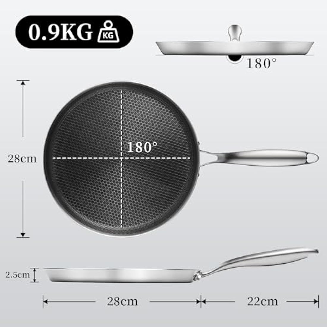 Innerwell Stainless Steel Crepe Pan 28 cm, Nonstick Stainless Steel Honeycomb Coating Pancake Pan, Non Stick Flat Skillet Tawa Dosa Tortilla Griddle Pan, Induction Compatible, PFOA Free