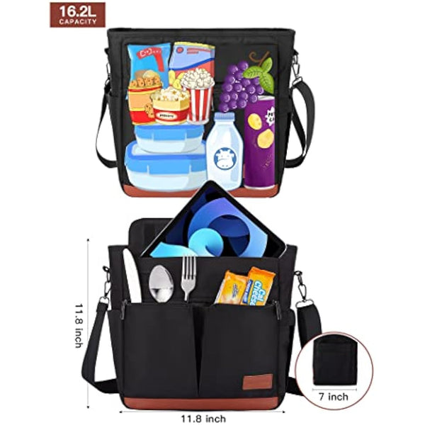 JOYHILL Lunch Bag for Man,Lunch box Bag for Women, Leakproof Insulated Lunch Bag, Lunch Tote with Shoulder Strap, Adult Reusable Lunch Cooler Tote Bags for Work Picnic Camping School Beach, Black