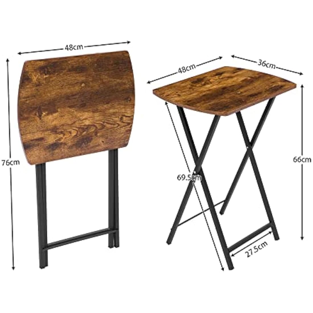 HOOBRO Side Table, Folding Tray Table, Snack Dinner Tables for Eating at Couch, Sofa End Table for Small Space, Living Room, Industrial, Easy Storage, Stable Metal Frame, Rustic Brown EBF17BZ01