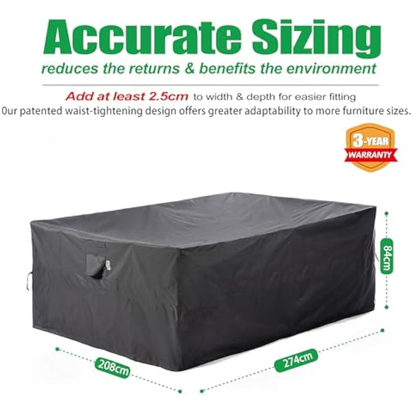 F&J Outdoors Garden Furniture Covers 274x208x84cm Large Outdoor Furniture Covers Waterproof Heavy Duty UV Resistant Tear Resistant Windproof Sectional Sofa Cover Garden Furniture Cover, Grey