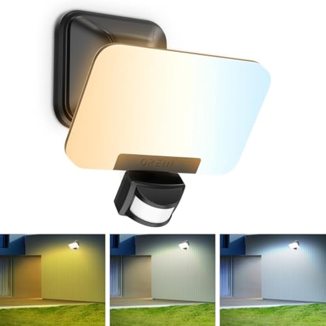 OREiN Motion Sensor Security Light Outdoor, 24W LED Floodlight 2800LM, Warm/Cool White Adjustable, IP65 Waterproof PIR Wall Light, Dusk to Dawn, for Garden, Patio, Yard – Mains Powered