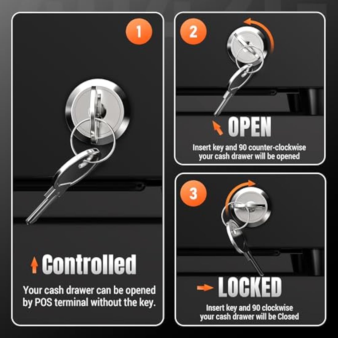 Tera 16" Cash Register Drawer Auto Open with 5 Bill 8 Coin Cash Tray 6 Keys Removable Coin Compartment Key-Lock 24V RJ12 Interface Media Slot for Point of Sale POS System Shop Business 4042G