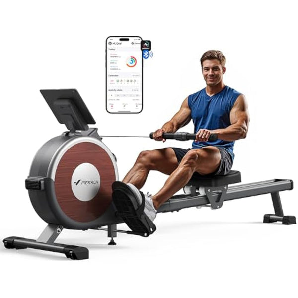MERACH Rowing Machine for Home Gym, Magnetic Rower with 16 Levels of Quiet Resistance, Dual Slide Rails, 158 kg Weight Capacity, App Compatible