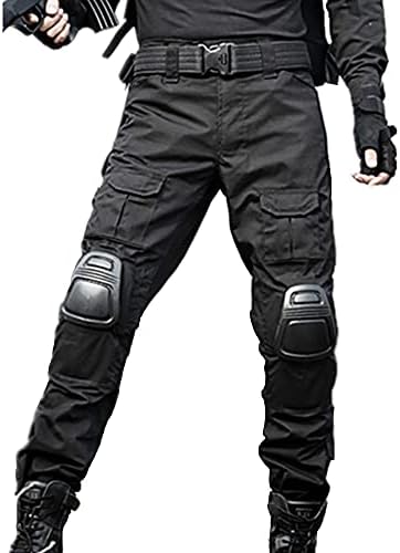 JOYASUS Men's Tactical Combat Trousers with Knee Pads, Ripstop Multi-Pocket Airsoft Paintball Pants for Outdoor Hiking Hunting, Durable Cargo Work Trousers