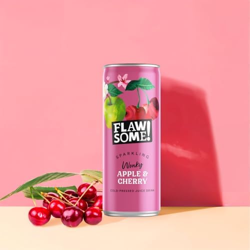 Flawsome! Lightly Sparkling Apple & Cherry Juice – No Added Sugar, 100% Cold-Pressed Wonky Fruit, Guilt-Free Fizzy Drink – Perfect for Refreshment or as a Mixer (24 x 250ml)