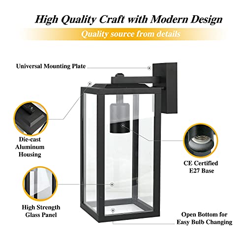 HLFVLITE Outdoor Wall Light, Max 60W E27 Aluminum Outside Wall Lamp, IP44 Waterproof Exterior Wall Lantern for Porch Entryway Doorway Garage, Matte