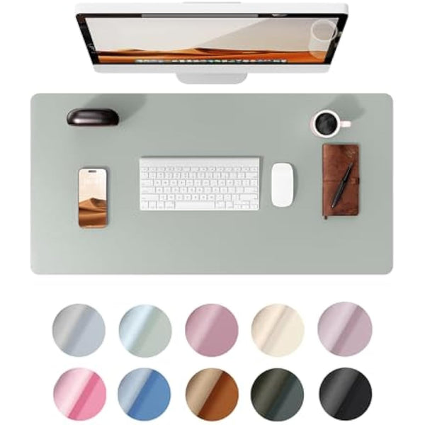 YSAGi Leather Desk Mat, Large Mouse Mat, Non-Slip Desk Pad, Waterproof PU Leather Table Protector Writing Pad for Office and Home (90 x 43 cm, Grayish Green)
