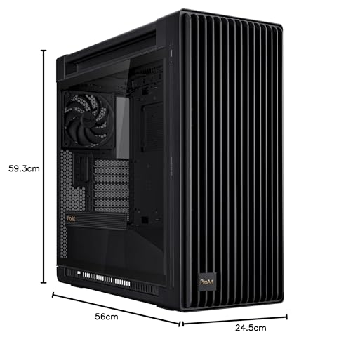 ASUS ProArt PA602 E-ATX computer case, 420 mm radiator support, one 140 mm and two 200mm pre-installed system fans, front panel IR dust indicator, power lock latch, tool-less PCIe mounting