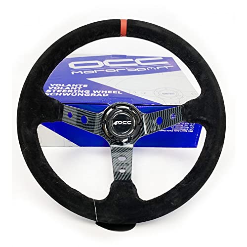 OCC MOTORSPORT OFFSET STEERING WHEEL CLASSIC MODEL PERFORATED LEATHER WITH BLACK ARMS - 90 MM FULL DISH WHEEL - 350MM (14 INCH)