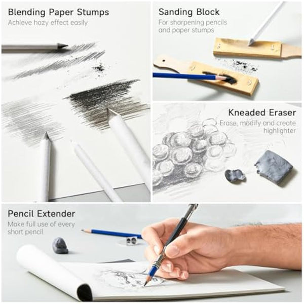 Shuttle Art 124 Pack Sketching and Drawing Pencils Set, Sketch Art Pencil Set with 4 Drawing Pads, Graphite Pencils in Zipper Case, Colouring Pencils for Artist Sketching, Art Set for Adults, Beginner