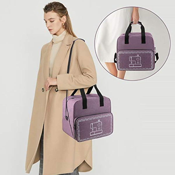 Coopay Overlocker Bag Carry Case, Overlocker Machine Protective Case with Shoulder Strap and Compartments for Power Cable and Thread, Travel Storage Bag, Large, Waterproof, 15*14*11.4 inches, Purple
