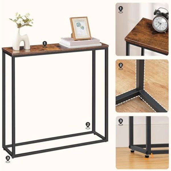 HOOBRO Console Table, Narrow Console Table for Hallway Slim, Hallway Table, Small Sofa Table for Small Spaces, Living Room, Entrance, Bedroom, Industrial, Metal Frame, Rustic Brown EBF76XG01
