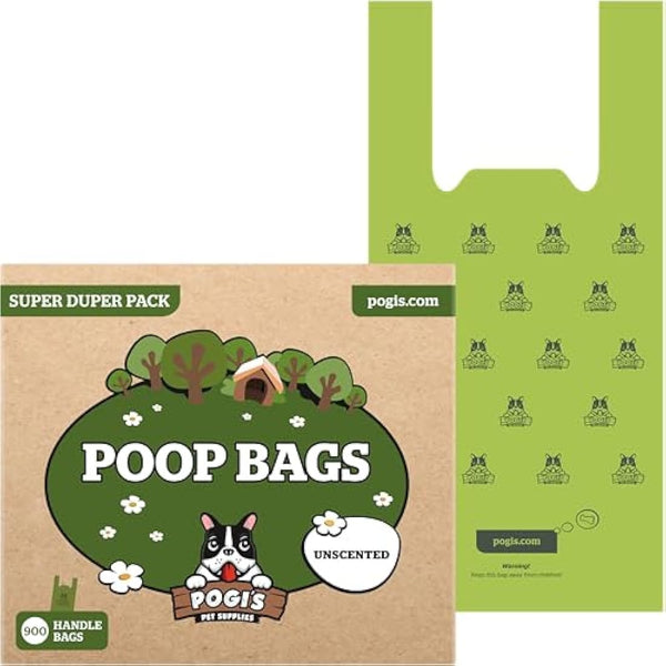 Pogi’s Dog Poo Bags with Handles – Extra Thick, Leak-Proof, Large, Unscented, 900-Count