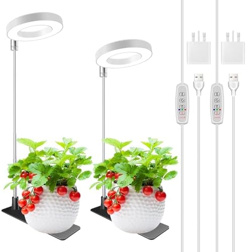 Kullsinss Grow Lights for Indoor Plants Full Spectrum Halo Growing lamp with Detachable Base Height Adjustable 3 Colors 10 Dimming Automatic Timer Plant Light for Small Plants Growing 2-Pack BL-C10B