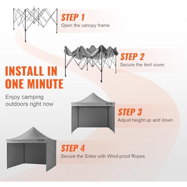 VEVOR 10x10 FT Pop up Canopy with Removable Sidewalls, Instant Canopies Portable Gazebo & Wheeled Bag, UV Resistant Waterproof, Enclosed Canopy Tent for Outdoor Events, Patio, Backyard, Party, Camping
