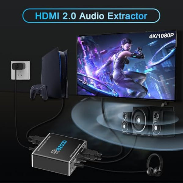 HDMI 2.0 Audio Extractor 4K 60Hz PS5 1080P 120Hz 4:4:4 HDCP 2.2 CEC D-olby vision HDR de-embed SPDIF Optical 5.1CH 3.5mm stereo L/R Audio Breakout D-olby Digital Audio Decoder EDID Management Scaler