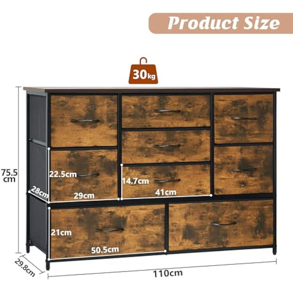 LYNCOHOME Chest of Drawers for Bedroom, 9 Drawer Fabric Dresser Storage Organizer, Wide Dresser TV Stand for Bedroom, Living Room, Entryway, Nursery