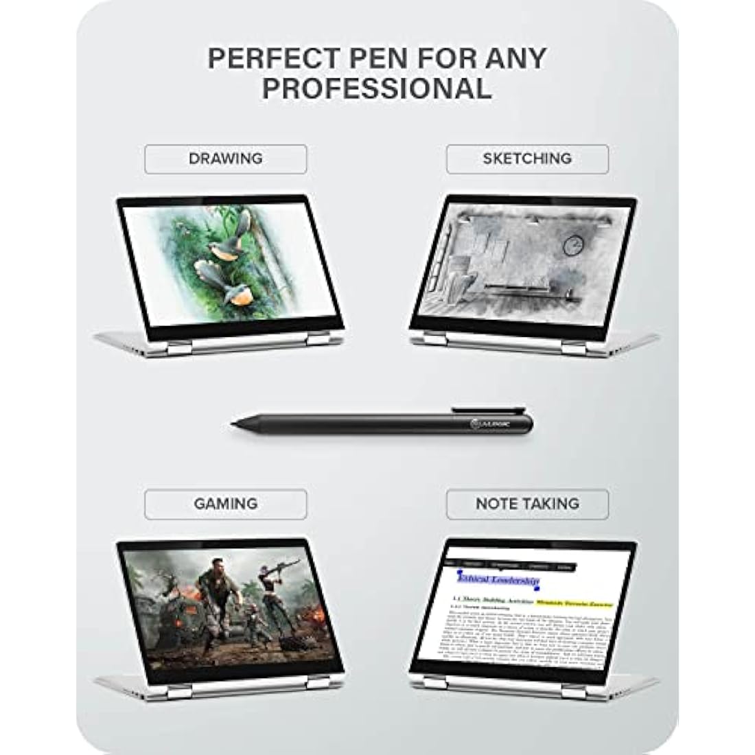 ALOGIC USI Active Stylus Pen, USI 1.0, 4096 Levels Pressure, Precision Design, Premium Build Quality, compatible with Chrome OS device Black ALUS19