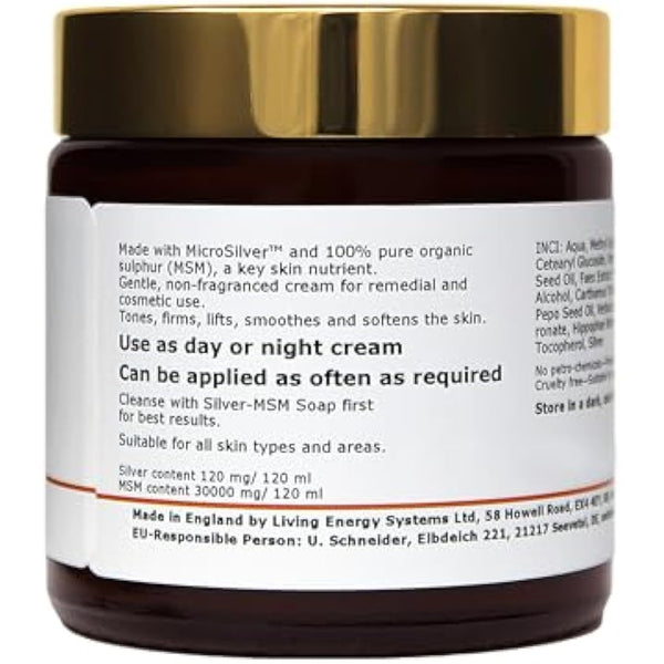 argentum plus - Silver-MSM Regeneration 5in1 Cream 120 ml | All natural non-fragranced moisturizing cream for mature, stressed, and tired skin, with hyaluronic acid and sea buckthorn extract
