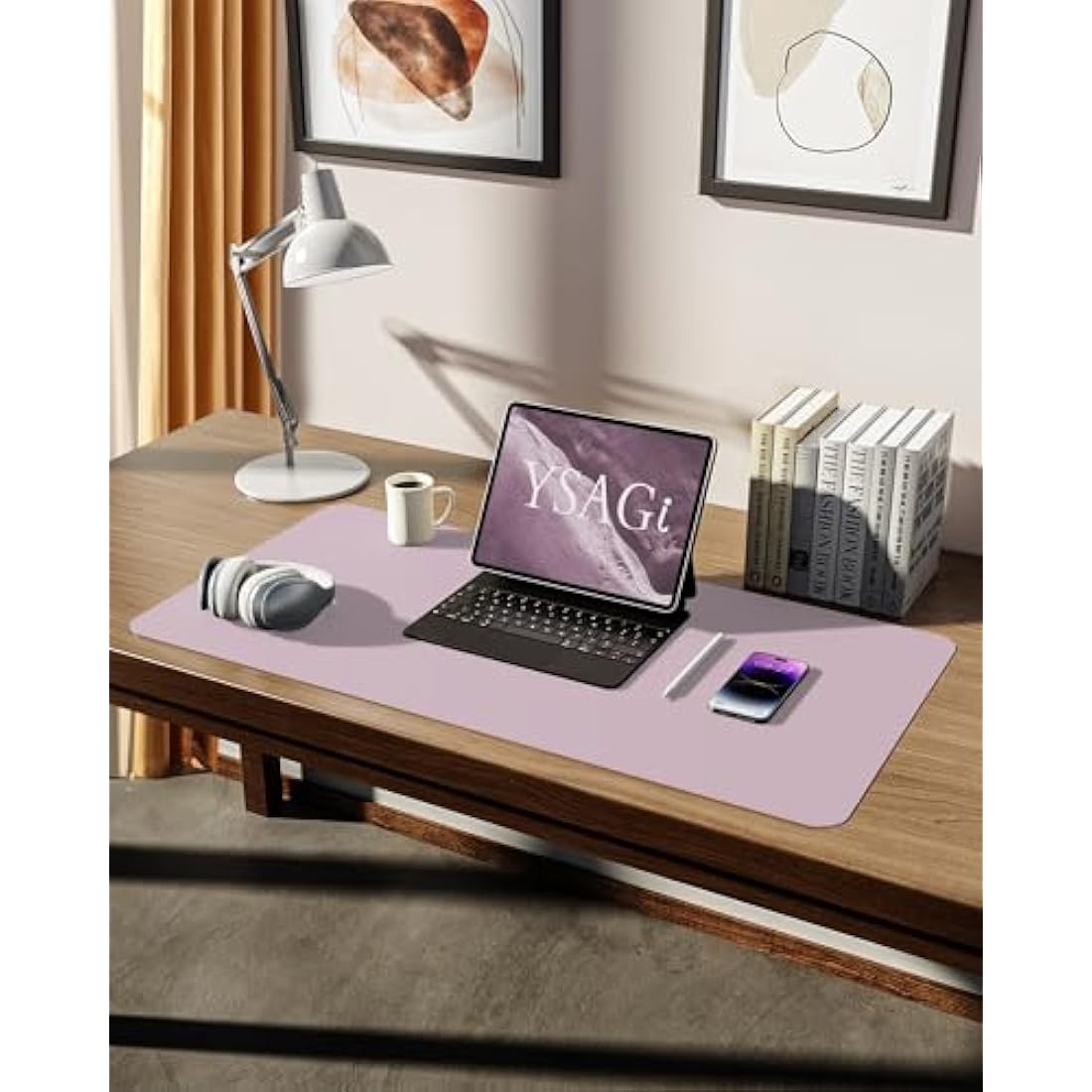 YSAGi Leather Desk Mat, Large Mouse Mat, Non-Slip Desk Pad, Waterproof PU Leather Table Protector Writing Pad for Office and Home (80 x 40 cm, Grayish Lavendar)