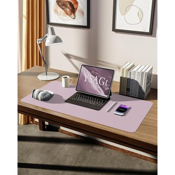 YSAGi Leather Desk Mat, Large Mouse Mat, Non-Slip Desk Pad, Waterproof PU Leather Table Protector Writing Pad for Office and Home (80 x 40 cm, Grayish Lavendar)
