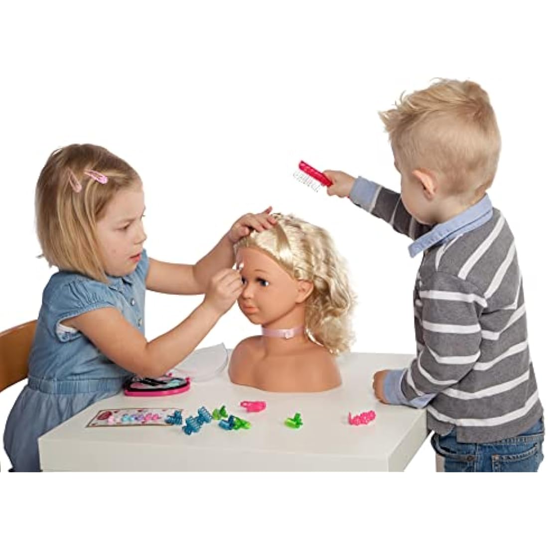 Theo Klein 5240 Princess Coralie Make-Up and Hairdressing Head Sophia I With Hair Clips, Dermatologically Tested Make-Up and Lots of Further Accessories