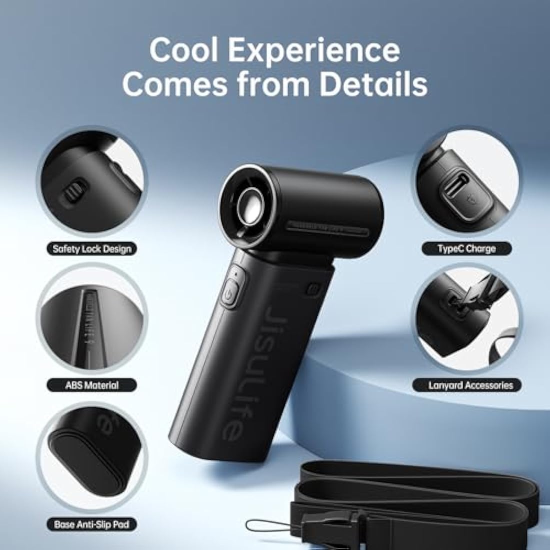 JISULIFE Portable Handheld Fan Life9, Turbo Power High Speed Air [18H Max Cooling Time], 5 Gear Wind, 5000mAh Rechargeable, Mini Pocket Design, Personal Fan for Travel Concerts Camping Makeup - Black