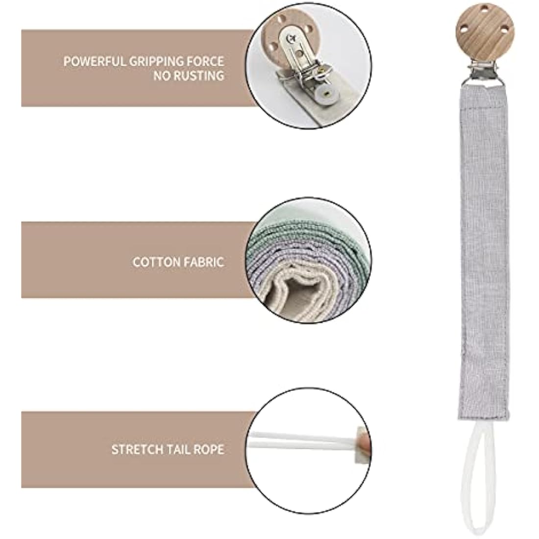 RUBY 3-Piece Dummy Chain Fabric Set, Cotton Dummy Chain for Girls and boy, Dummy Chains with Beech Wood Clip