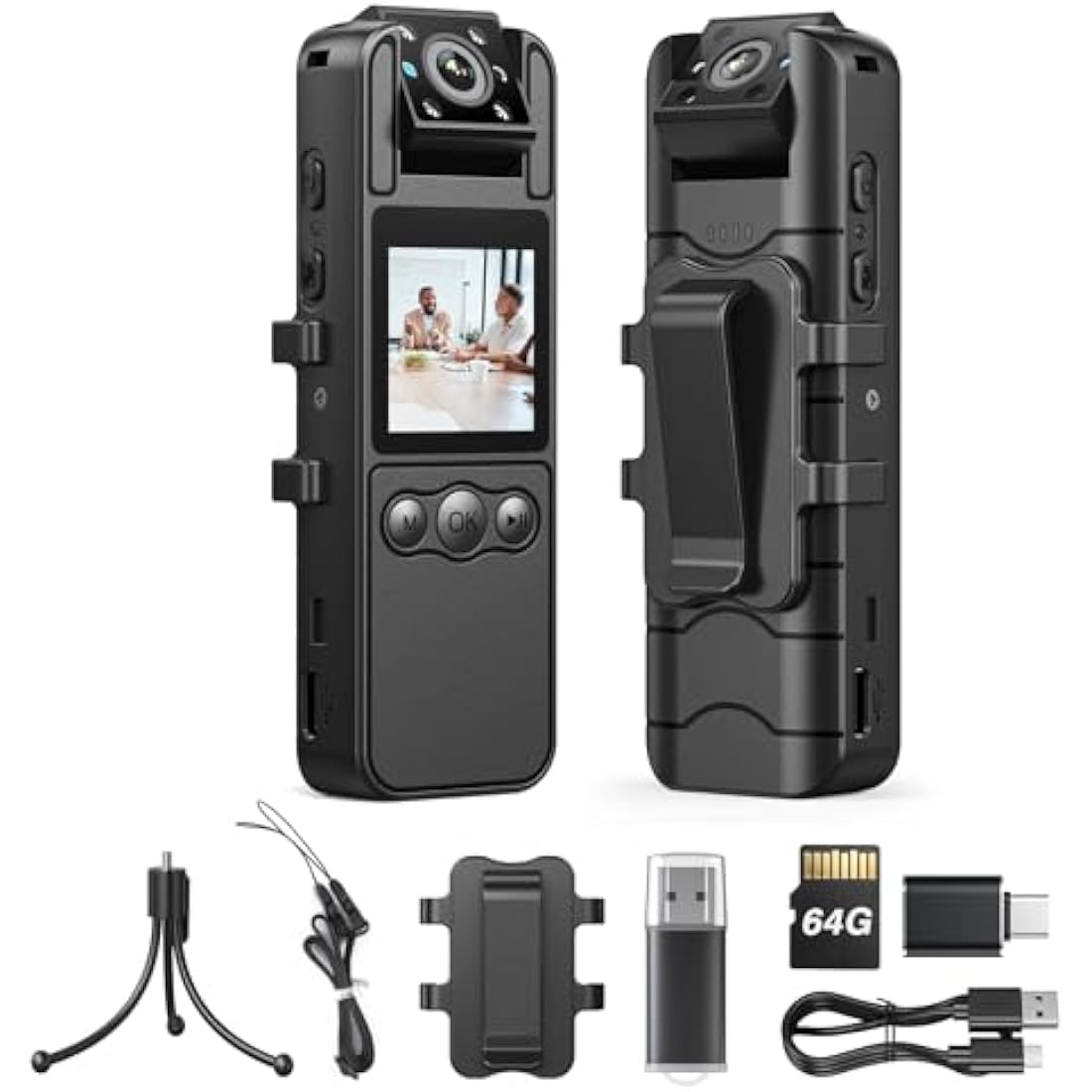 BOBLOV A26 Small Body Camera, 64GB Mini Body Cams, 6 Hrs Video Recording, Tripod Included for Monitoring, Wearable Video Camera for Service, Delivery Recording, Collect Evidence
