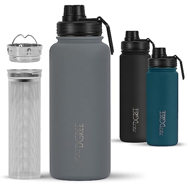 720°DGREE Vaccum Insulated Water Bottle + Infuser “noLimit“ - 950ml - Leakproof, BPA-Free, Thermo Stainless Steel Flask - Carbonated Drinks, Sports, School, Travel, Hiking, Outdoor +Sports-Cap