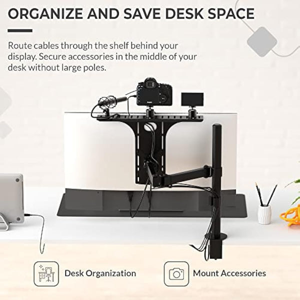 HumanCentric DSLR Monitor Mount Large, Desk Camera Mounting, Light Webcam, Microphone Shelf for Monitor VESA Arm, Replace Clamp Tripods, 100x100mm Patterns, Aluminum, Hardware Included