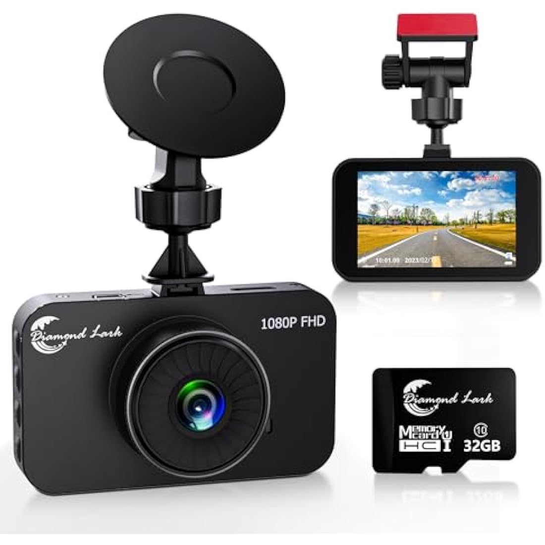 1080P Full HD DashCam for Cars, Diamond Lark Dash Cam Front with 32G SD Card, 3”LCD Screen, 170°Wide Angle, Dash Camera with Loop Recording, HDR, Night Vision, G-sensor, Parking Monitor