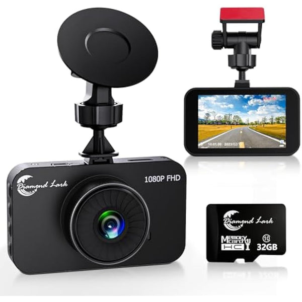 1080P Full HD DashCam for Cars, Diamond Lark Dash Cam Front with 32G SD Card, 3”LCD Screen, 170°Wide Angle, Dash Camera with Loop Recording, HDR, Night Vision, G-sensor, Parking Monitor