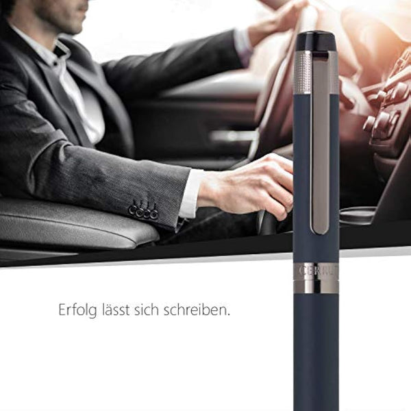 Cerruti 1881 Rollerball Pen „THAMES“ | Stainless Steel with Blue Rubberized Lacquer And Gun Plating | Black Ink | Gift Box