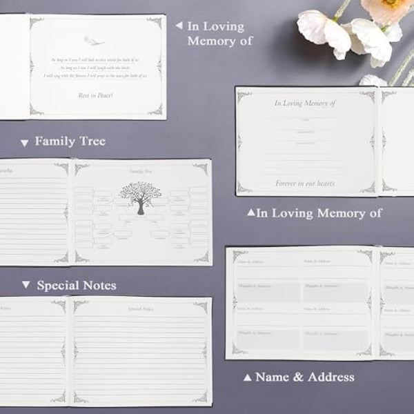 Funeral Memory Book, Leather Hardcover Funeral Guest Book with Gold Engraving, Memorial Guest Book, Book of Condolence with Memory Table Card Sign