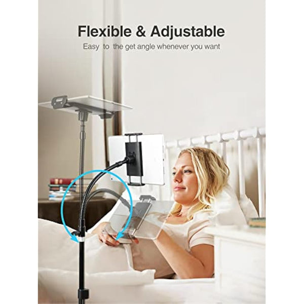 elitehood 72” Tall iPad Stand Floor, Stronger Gooseneck iPad Tripod Stand, Adjustable Tablet Tripod Holder Mount for Stream/Watching, Compatible with 4.7-13” Tablet, iPhone and Cell Phone, Black